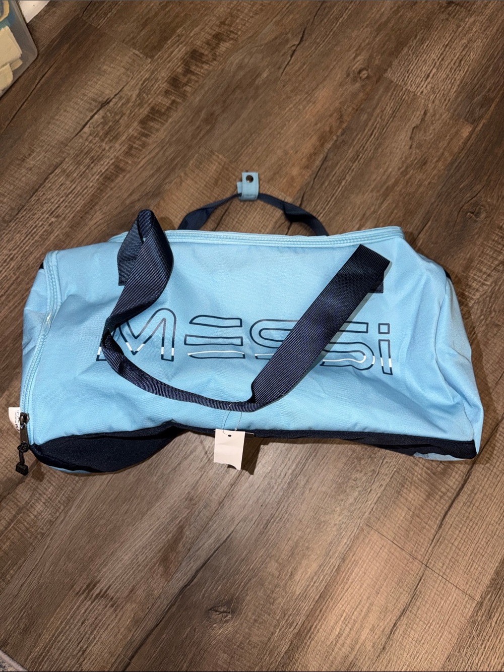 Light Blue MESSI Duffel Bag with Navy Accents-NWT